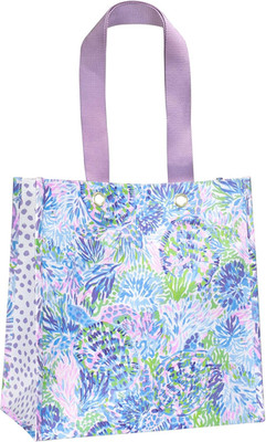 Lilly Pulitzer Purple/Blue Market Shopper Bag, Reusable Grocery Tote with Comfor