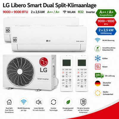 LG Libero Smart Dual Split-Klimaanlage 2x9000 BTU WLAN Inverter R32 A++ Heizen  