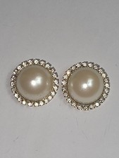 Vintage BLUETTE FRANCE signed Gold Tone Faux Pearl W Rhinestones Shoe Clips