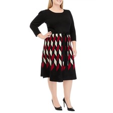 Julian Taylor Plus Size 2X Sweater Dress Black Red Geometric Knit Office 1303
