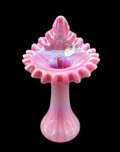 Fenton Opalescent Raspberry Jack In the Pulpit Glass Vase Signed Lynn Fenton