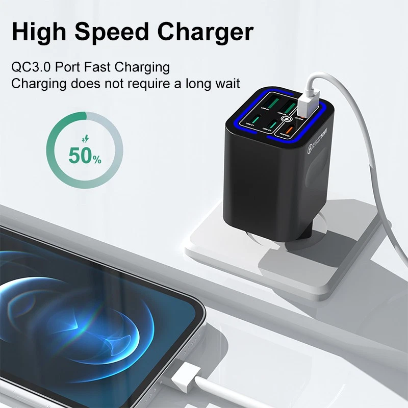 Maleyin 50W Schnell Ladeadapter 6-Port USB-C + USB-A Ladegerät Poweradapter - Bild 4 von 4