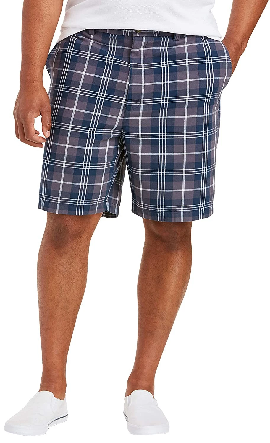 Men's Classic Fit Flat Front Cotton Plaid Stripe Pattern Lightweight Shorts