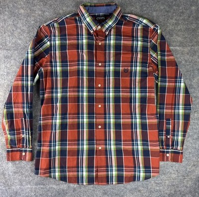 Chaps Shirt Men XXL Button Up Long Sleeve Red Blue Green Plaid Preppy Classic