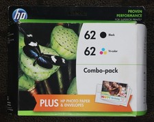 Genuine HP 62 Black Tri-Color Ink Cartridge Combo Pack Photo Paper EXP 2016