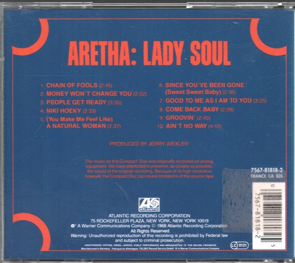 Aretha Franklin Lady Soul CD Europa Atlantic 7567818182 - Bild 2 von 2