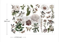 Redesign With Prima SECRET GARDEN Mini Decor Transfer, White Flowers Butterflies