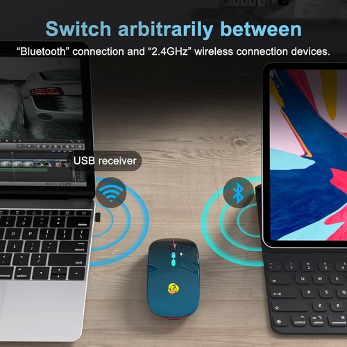 Mouse senza fili, mouse Bluetooth con ricevitore USB Type-C, ricevitore USB a 2, - Foto 5 di 8