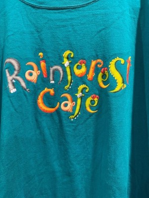 Vintage Rainforest Cafe Graphic T-Shirt Teal Made In USA XL
