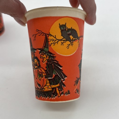 VINTAGE BEACH HALLOWEEN Wax PAPER CUPS HANDI-Set 1950 Kalamazoo Witch Rare lot - Bild 4 von 7