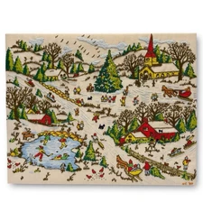 Vintage Paragon Finished Crewel Embroidery Christmas Winter Village Unframed