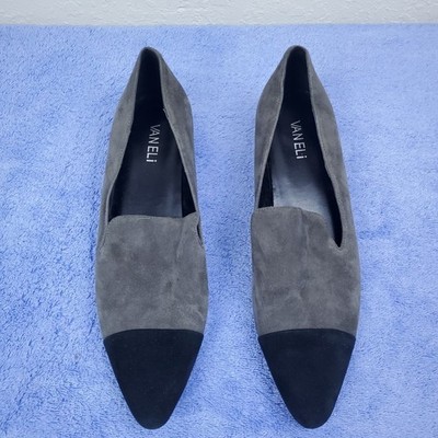 Vaneli Loafers Women's Gray Black Pointed Toe Chain Detail Loafers Size 11