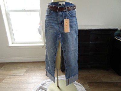 New Risen Mid Rise Raw Crop Hem Blue Jeans RDP1282CH Distressed Sz 31/13