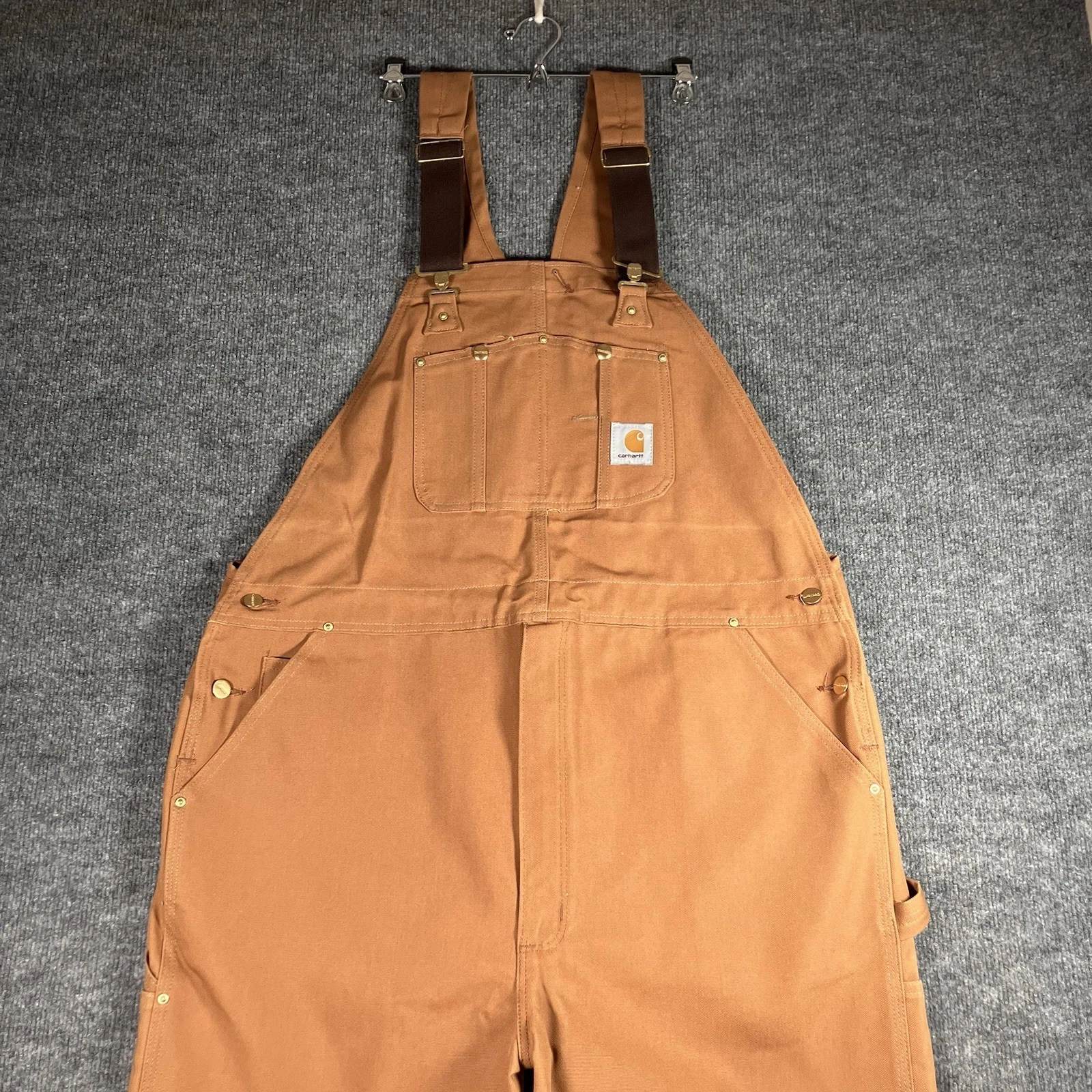 Carhartt R01 BRN Duck Bib Overalls 44x34 USA Made Brown Duck NWT Workwear