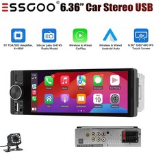 Single 1 DIN 6.36" Car Radio Stereo Android Auto CarPlay Sat Nav Audio+ Camera