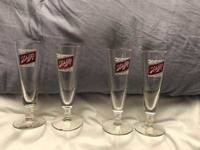 Vintage Set Of 4  Schlitz Beer 9 Oz Footed Pilsner Beer 8.5 inches tall Glasses