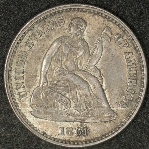 1861 PCGS AU58 SEATED LIBERTY HALF DIME H10CLOVELY ORIGINAL SURFACES