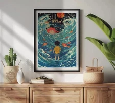 Studio Ghibli Inspired Ponyo Poster -Studio Ghibli Poster, Hayao Miyazaki