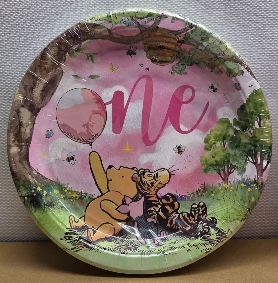 Winnie Pooh 1-й (один) день рождения вечеринки тарелки салфетки чашки посуда классический медведь - Изображение 2 из 4