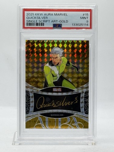 2025 Marvel Aura Single Script Art GOLD QUICKSILVER (AUTO #'d / 10) PSA MINT 9