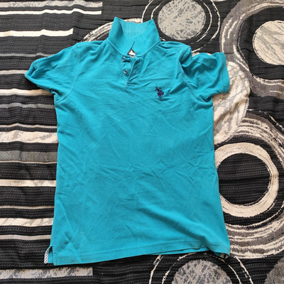 U.S. POLO ASSN. Men's Size S Turquoise Teal Cotton Pique Short Sleeve Polo Shirt