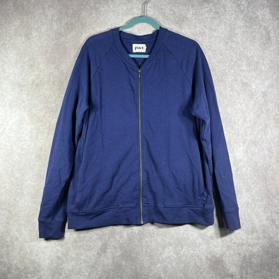 Pact Airplane Zip Bomber Jacket Mens 2XL Blue Organic Cotton Lightweight Preppy