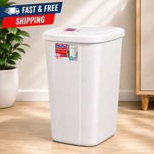 Hefty Kitchen Trash Can 13.3 Gallon Plastic Touch Top Push Button Lid White