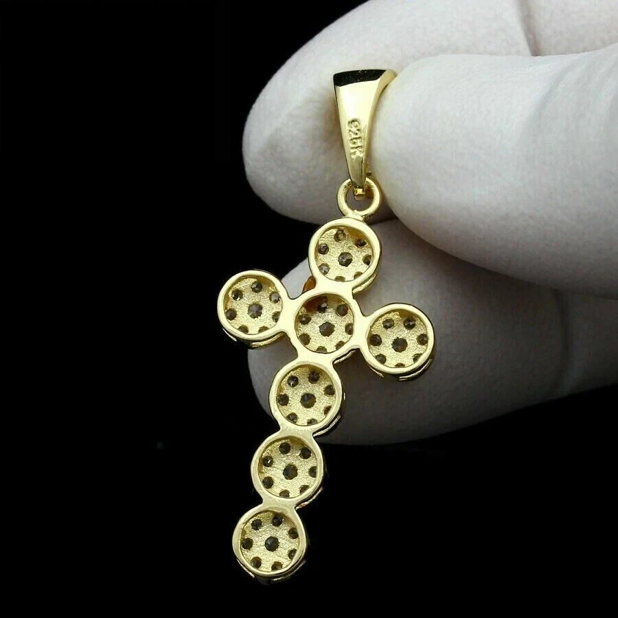 Dije colgante cruz para hombre de oro amarillo de 14 quilates de más de 2 quilates corte redondo diamante VVS1 Foto 2 de 3