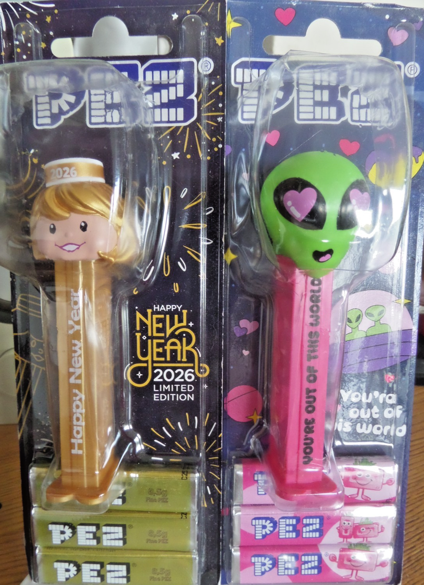 2 PEZ Alien Out of This World New Years 2026 Golden Presenter Girl