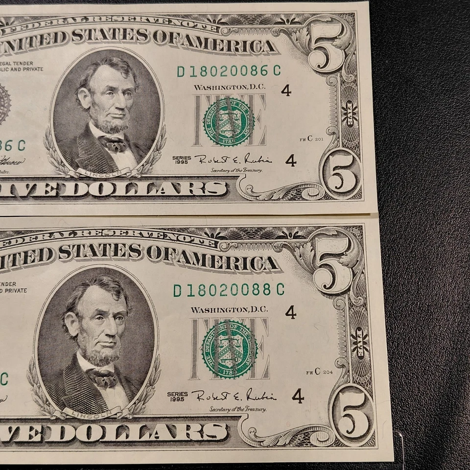 Three ($5) Fed Res Banknotes (1981, 1995, 1995) . Cleveland & Atlanta (Choice) - Image 2 of 4