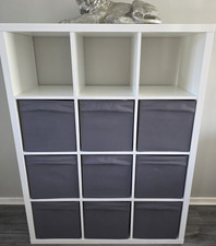 IKEA Kallax Cube Storage Bookcase 12 Shelves White/Grey with Storage Boxes