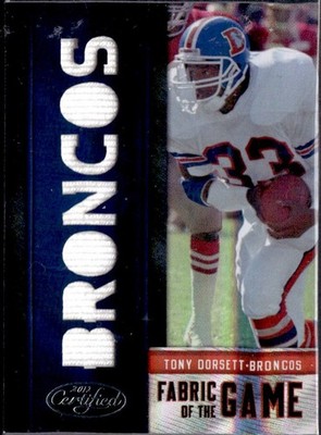 TONY DORSETT 2012 PANINI CERTIFIED BLACK FABRIC OF THE GAME USED PATCH SP 8/25