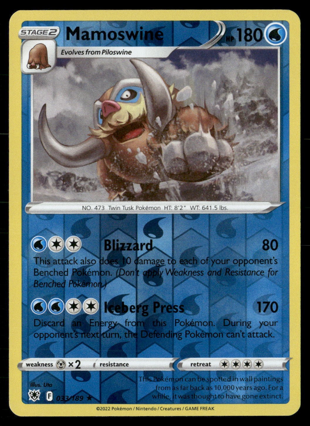 Mamoswine 033/189 Rare Astral Radiance Pokemon Reverse Holo Lightly Played