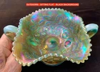 NORTHWOOD AQUA-OPAL “FRUITS & FLOWERS” CARNIVAL GLASS BON-BON – REALLY PRETTY!!!