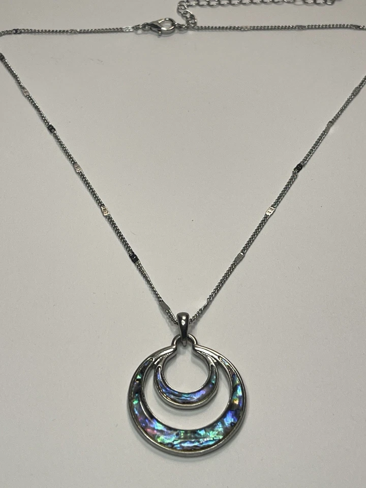 "Collar colgante abulón tono plata 16"" 22"" cadena ajustable incrustación colorida" Foto 3 de 4