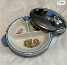 Vintage Ceramic Nursery Rhyme Child's/Baby Dish - Blue/Silver