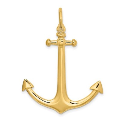 14k Yellow Gold 3-D Large Anchor Charm Pendant Perfect Gift for Her