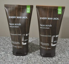 2-Every Man Jack Face Scrub and Pre-Shave Fragrance Free 5 oz ea Sensitive Skin