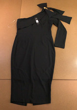Fashion Nova Womens Size XL Black Taya One Shoulder Bow Midi Dress NWT