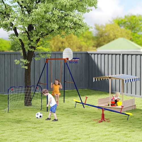 Outsunny Kinderschaukel-Set, Fußballtor, Basketballkorb, Stahlgestell, 3-8 Jahre - Bild 9 von 10
