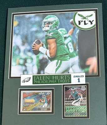 EAGLES  JALEN HURTS FRAMED, 11x14 MAT, 8x10 PRINT, NAMEPLATE, CARD & PATCH
