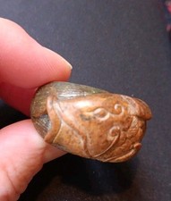 Antique Qing Chinese Jade Dragon Fish Archer's Ring Thumb Ring
