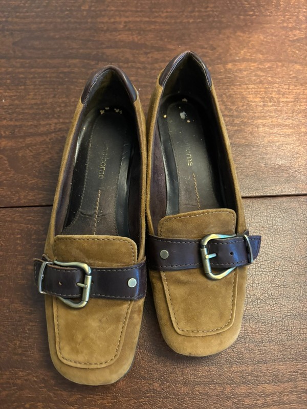 Liz Claiborne Loafers Womens 7.5 Suede Shoes Alberta Slip On Buckle Espresso