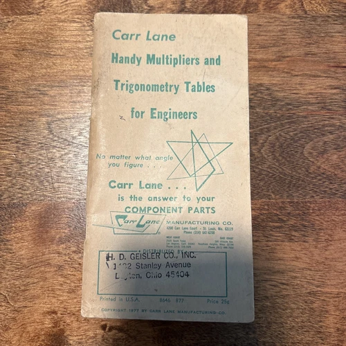 Carr Lane Engineer's Handy Multipliers & Trigonometry Tables Booklet