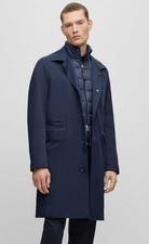 BOSS Mens P-Jared-Bib-231F Regular-fit Coat with Zip-up Inner Blue