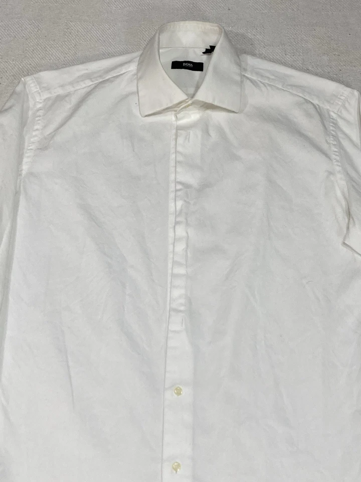 Huge Boss Dress Shirt Mens L 15.5 34/35 White French Cuffs And Placket Twill - Image 4 of 4