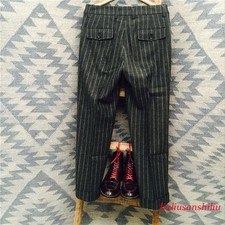 Men's Retro Herringbone Trousers British Woolen Striped Straight Pants Mix Warm
