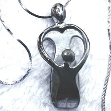 Sterling Silver Carolyn Pollack Necklace Mother and Child Heart Box Chain 24"8g