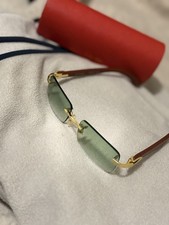 Authentic Cartier Rimless Rectangle Gold Frame Green Tinted Lens Sunglasses