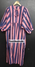 Indian 100 Cotton Pink Striped Maxi Gown, Deep Neck Dress Women's Clothing US
